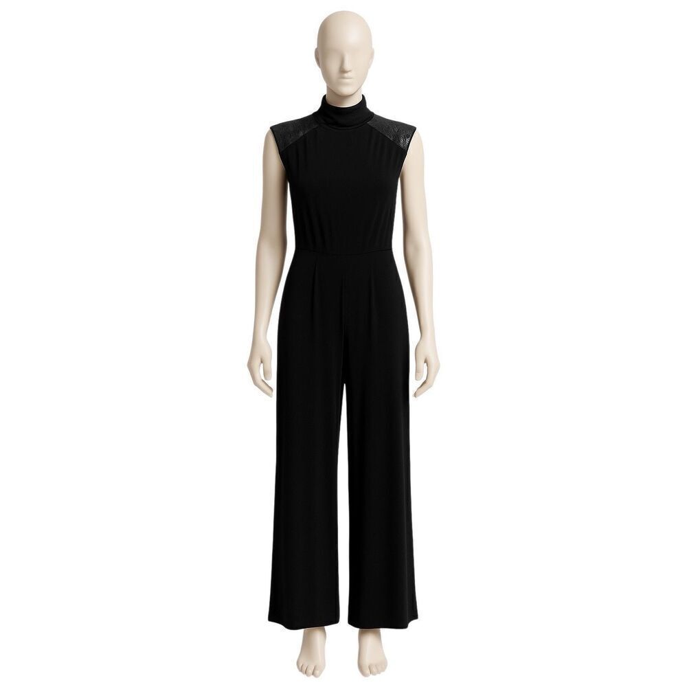 Calvin Klein mock neck leather shoulder jumpsuit 4